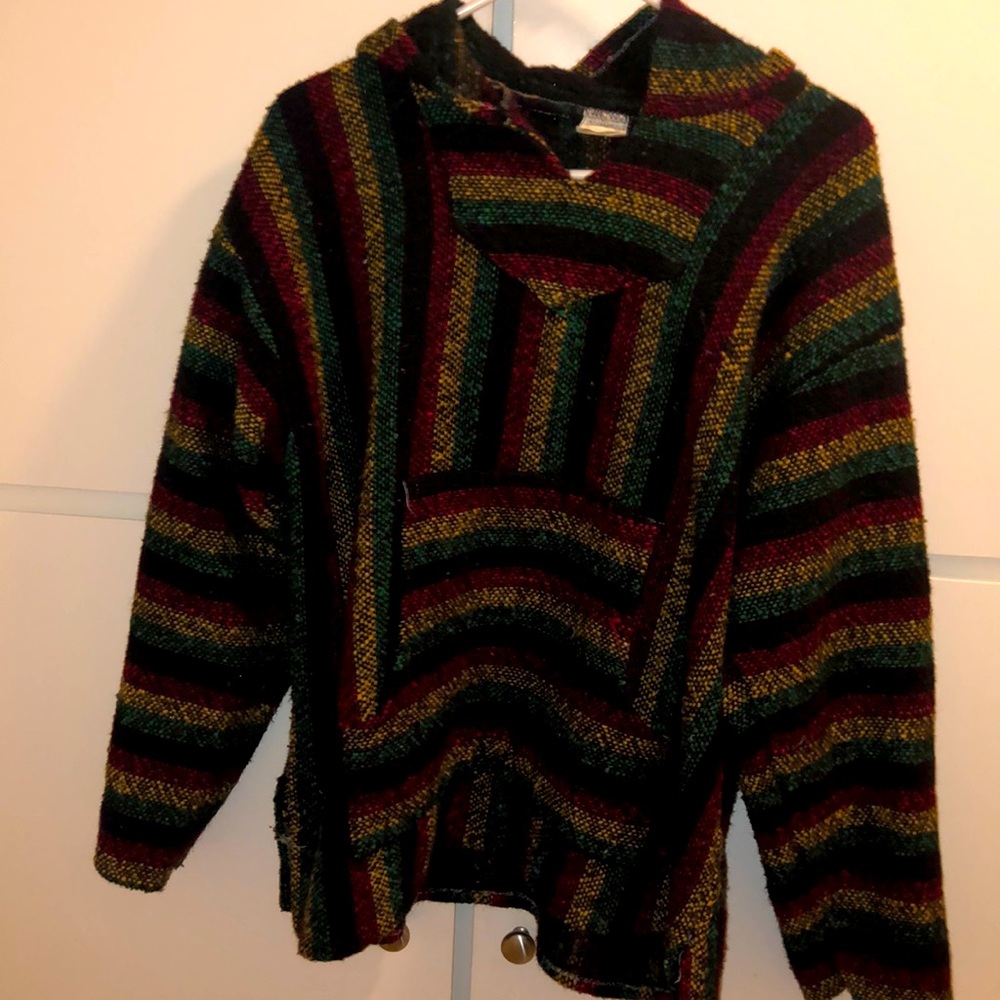 Red green and yellow poncho
